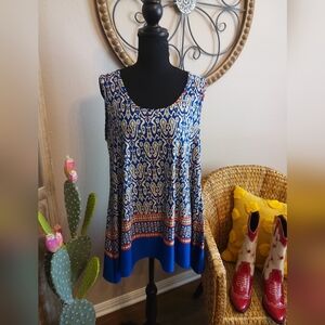 Sunny Leigh Blue Printed Swing Tank with Red and White Accents